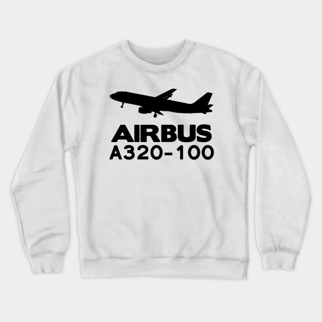 Airbus A320-100 Silhouette Print (Black) Crewneck Sweatshirt by TheArtofFlying